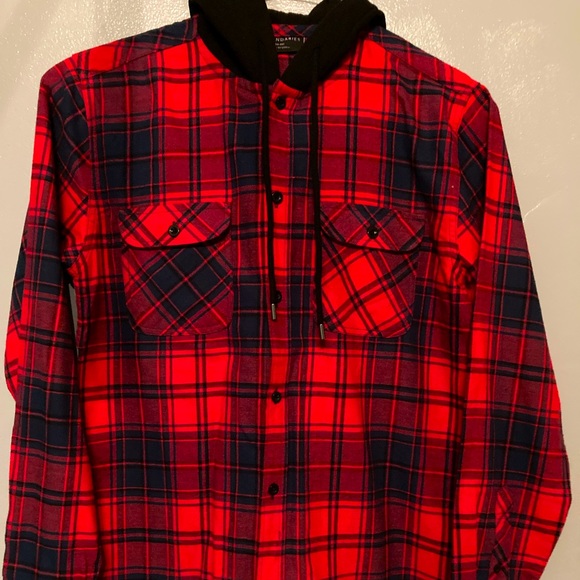 no boundaries men's hooded long sleeve flannel